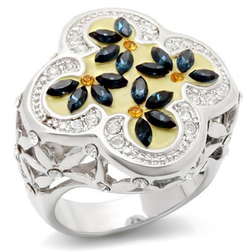JCEA940 Rhodium Brass Ring with Top Grade Crystal  in Multi Color