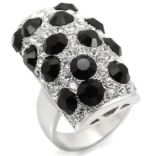 JCEA944 Rhodium Brass Ring with Top Grade Crystal  in Jet
