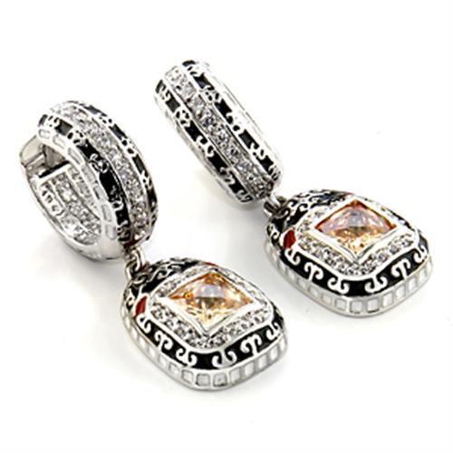 JCEA968 Rhodium Brass Earrings with AAA Grade CZ in Champagne-Default Title