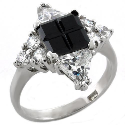 JCEAS1031 Rhodium 925 Sterling Silver Ring with AAA Grade CZ  in Jet