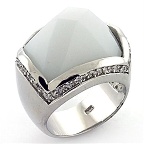 JCEAS770 Rhodium 925 Sterling Silver Ring with Synthetic Synthetic Glass in White