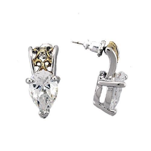 JCEAS782 Reverse Two-Tone 925 Sterling Silver Earrings with AAA Grade CZ in Clear-Default Title