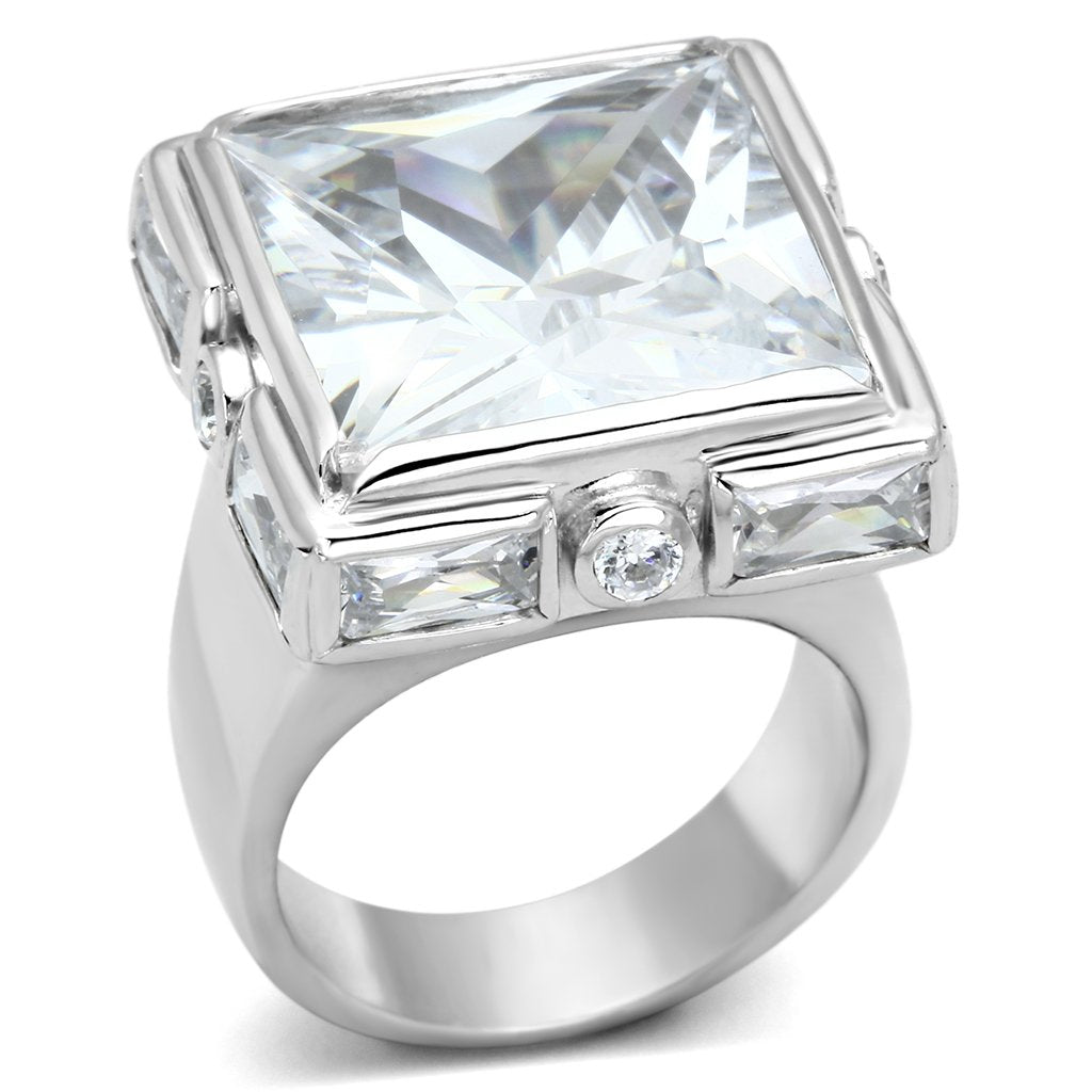 JCEAS862 Rhodium 925 Sterling Silver Ring with AAA Grade CZ  in Clear