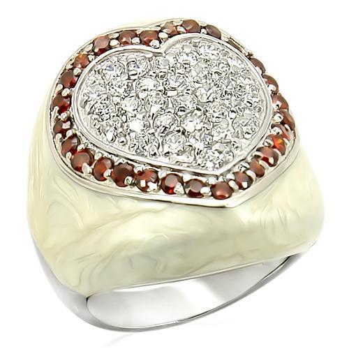 JCES211 Rhodium 925 Sterling Silver Ring with AAA Grade CZ  in Garnet