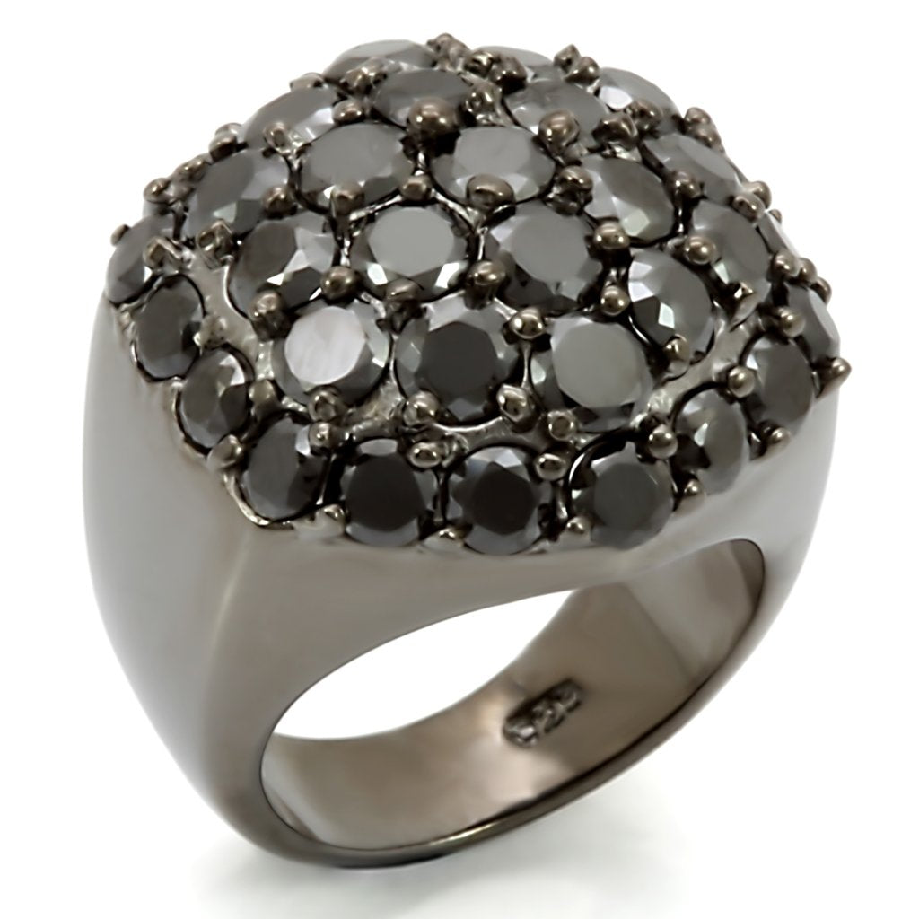 JCES302 Ruthenium 925 Sterling Silver Ring with AAA Grade CZ  in Jet
