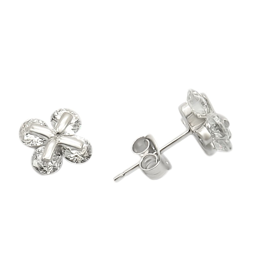 JCES305 Rhodium 925 Sterling Silver Earrings with AAA Grade CZ in Clear-Default Title