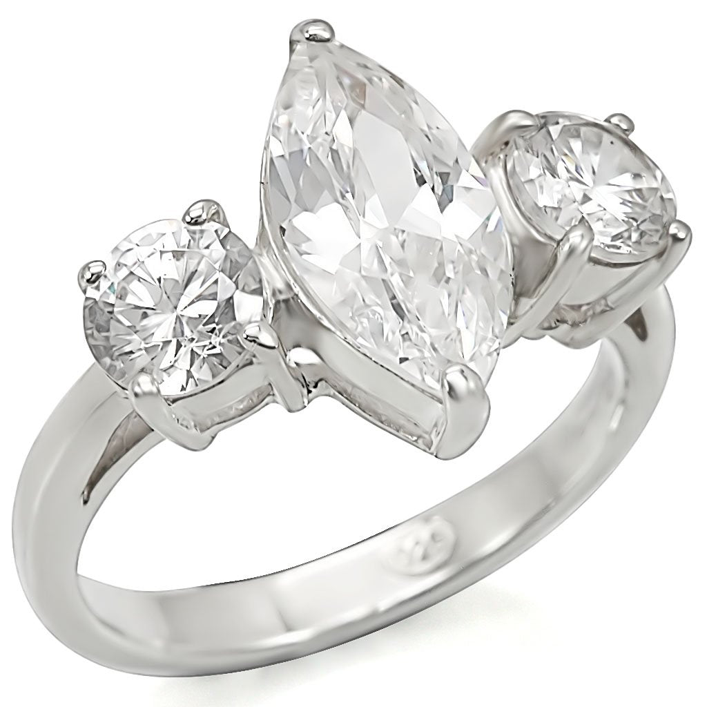 JCES474 Silver 925 Sterling Silver Ring with AAA Grade CZ  in Clear