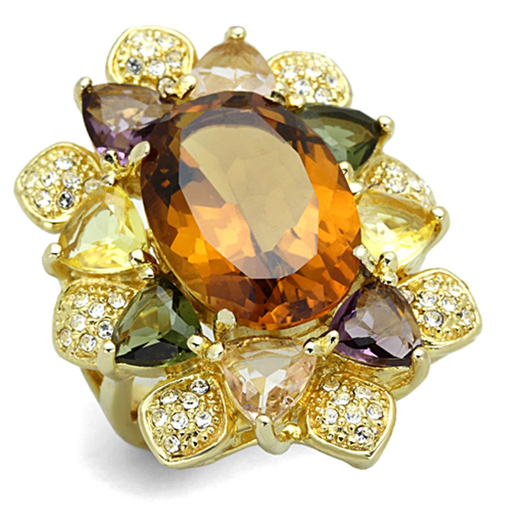 JCES771 Gold 925 Sterling Silver Ring with Synthetic Synthetic Glass in Champagne