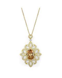 JCES784 Gold 925 Sterling Silver Chain Pendant with AAA Grade CZ  in Champagne