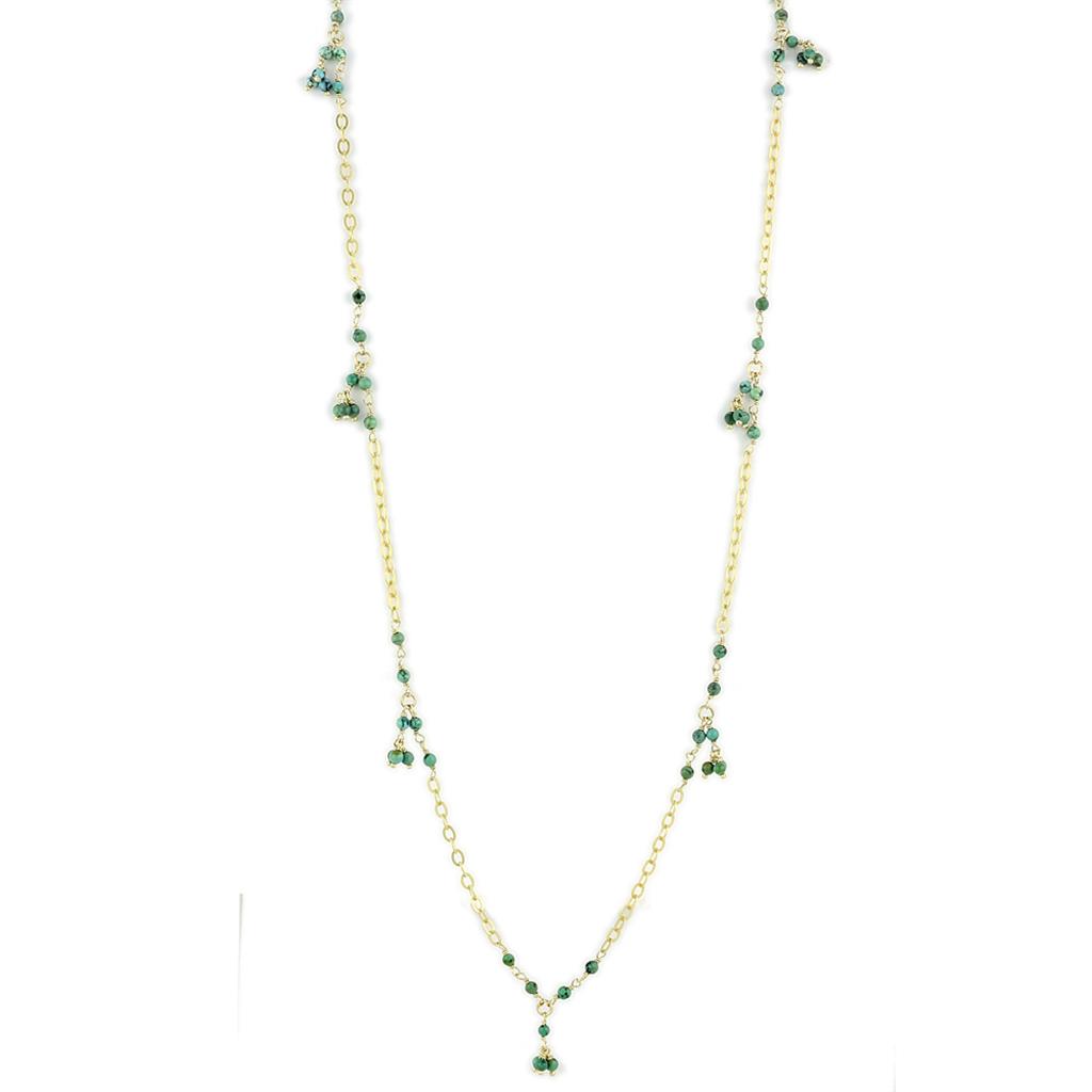 JCES794 Matte Gold 925 Sterling Silver Necklace with Semi-Precious Turquoise in Emerald
