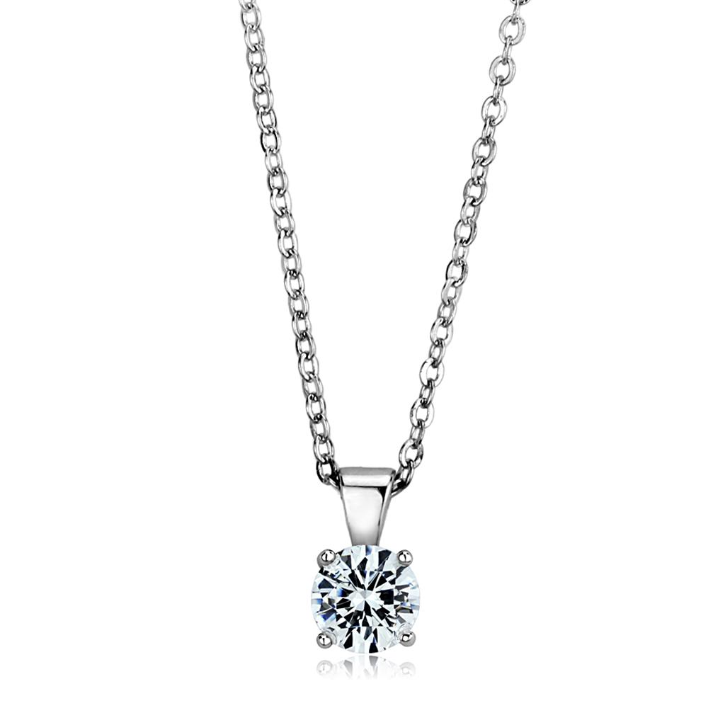 JCES890 Rhodium 925 Sterling Silver Chain Pendant with AAA Grade CZ  in Clear