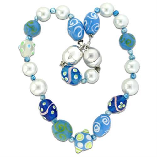JCE682 Silver Brass Necklace with Synthetic Glass Bead in Multi Color