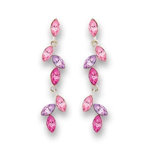 JCE11001 Rhodium 925 Sterling Silver Earrings with Top Grade Crystal  in Multi Color-Default Title