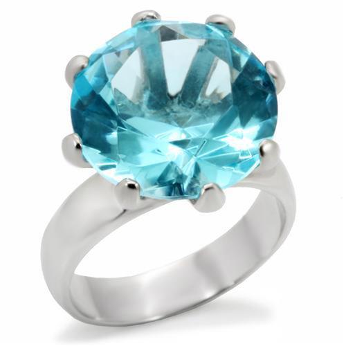 JCE12504 Matte Silver 925 Sterling Silver Ring with Top Grade Crystal  in Sea Blue