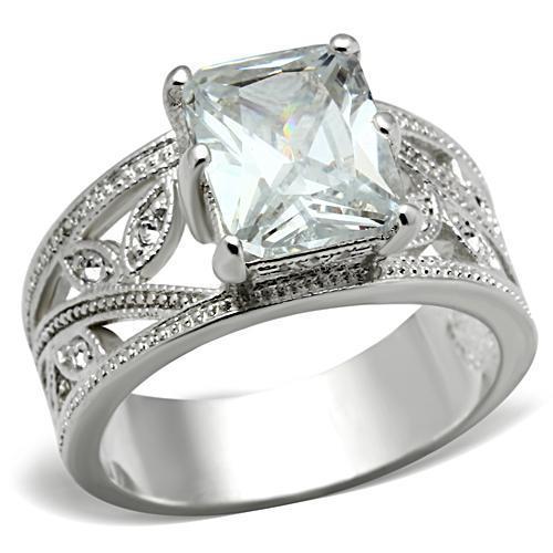 JCE024 Silver 925 Sterling Silver Ring with AAA Grade CZ  in Clear