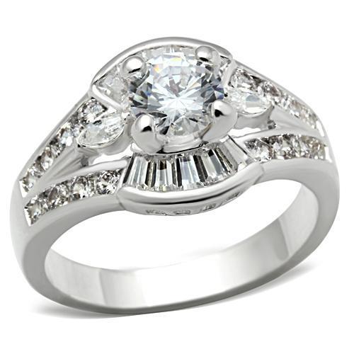 JCE030 Silver 925 Sterling Silver Ring with AAA Grade CZ  in Clear