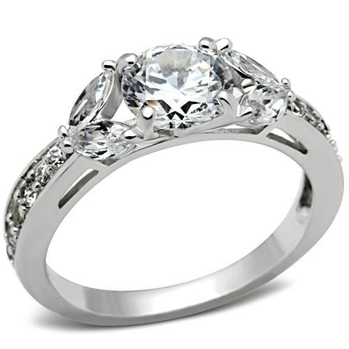 JCE059 Silver 925 Sterling Silver Ring with AAA Grade CZ  in Clear