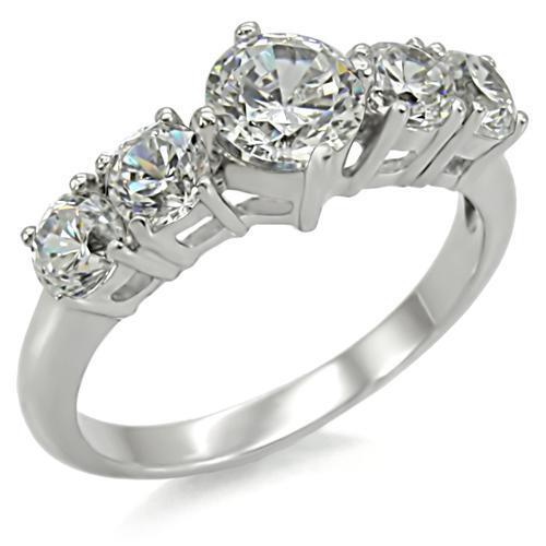 JCE003 High polished (no plating) Stainless Steel Ring with AAA Grade CZ  in Clear
