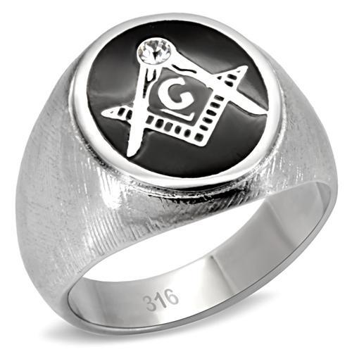 JCE02222 High polished (no plating) Stainless Steel Ring with Top Grade Crystal in Clear