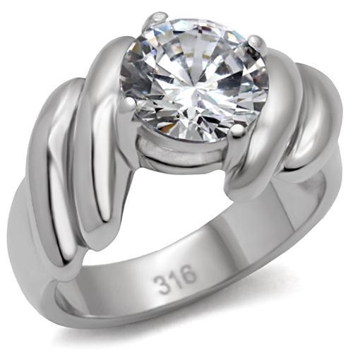 JCE060 High polished (no plating) Stainless Steel Ring with AAA Grade CZ  in Clear