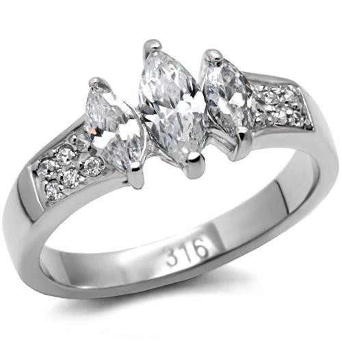 JCE061 High polished (no plating) Stainless Steel Ring with AAA Grade CZ  in Clear