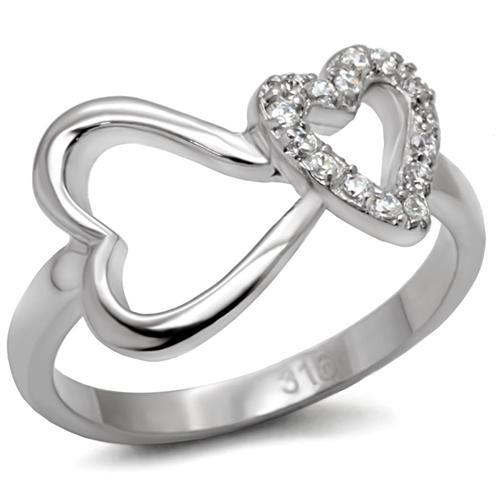 JCE077 High polished (no plating) Stainless Steel Ring with AAA Grade CZ  in Clear