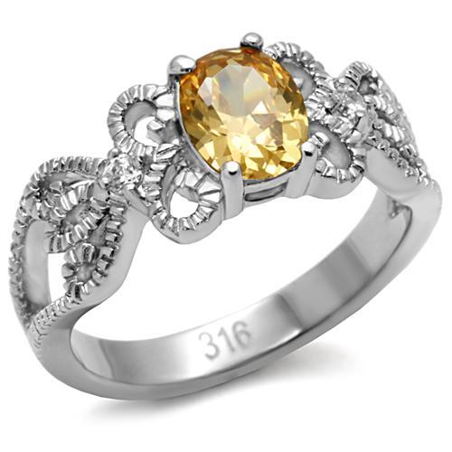 JCE080 High polished (no plating) Stainless Steel Ring with AAA Grade CZ  in Champagne