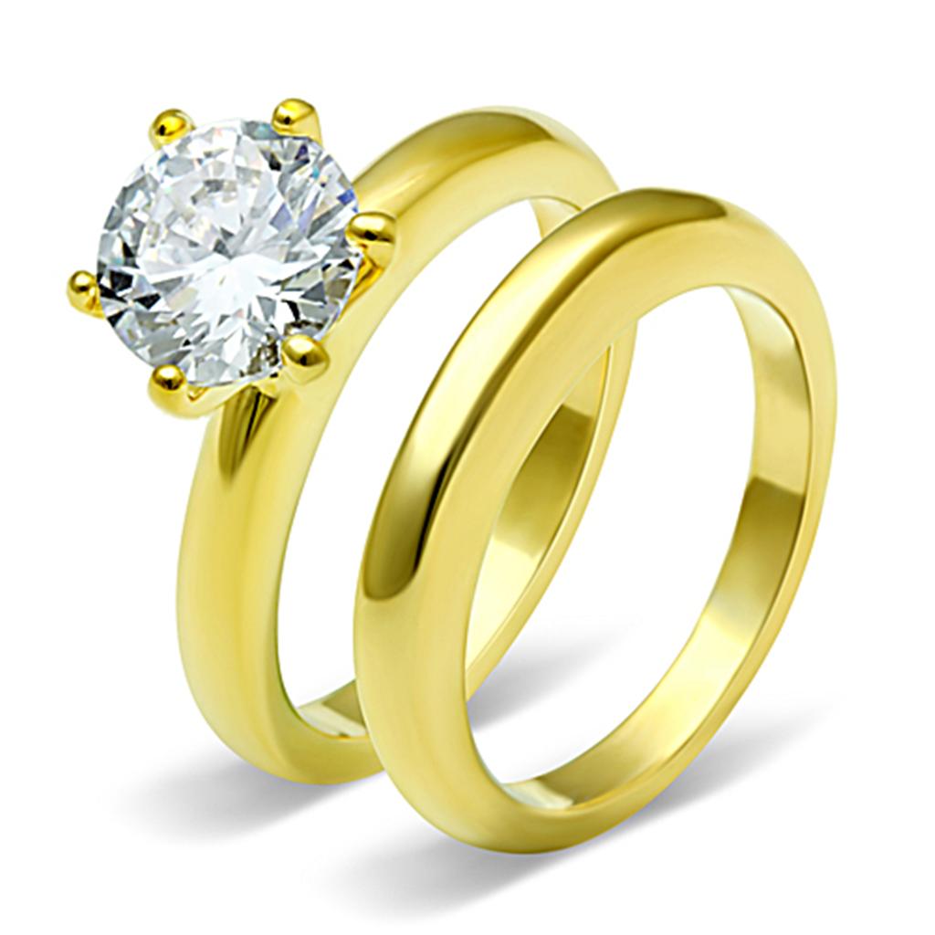 JCE097G IP Gold(Ion Plating) Stainless Steel Ring with AAA Grade CZ  in Clear