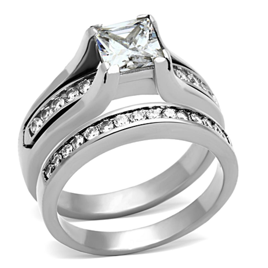 JCE0W383 High polished (no plating) Stainless Steel Ring with AAA Grade CZ  in Clear