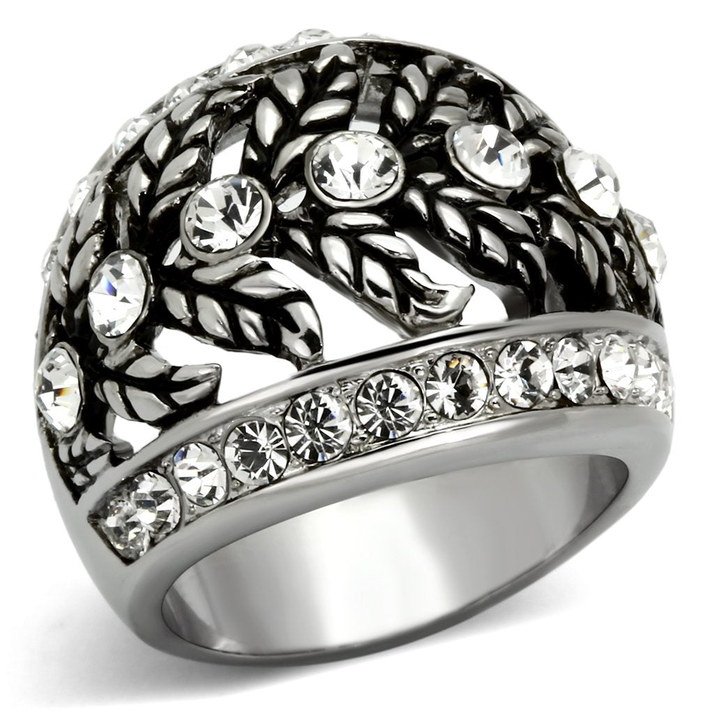 JCE1015 High polished (no plating) Stainless Steel Ring with Top Grade Crystal  in Clear