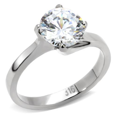 JCE104 High polished (no plating) Stainless Steel Ring with AAA Grade CZ  in Clear