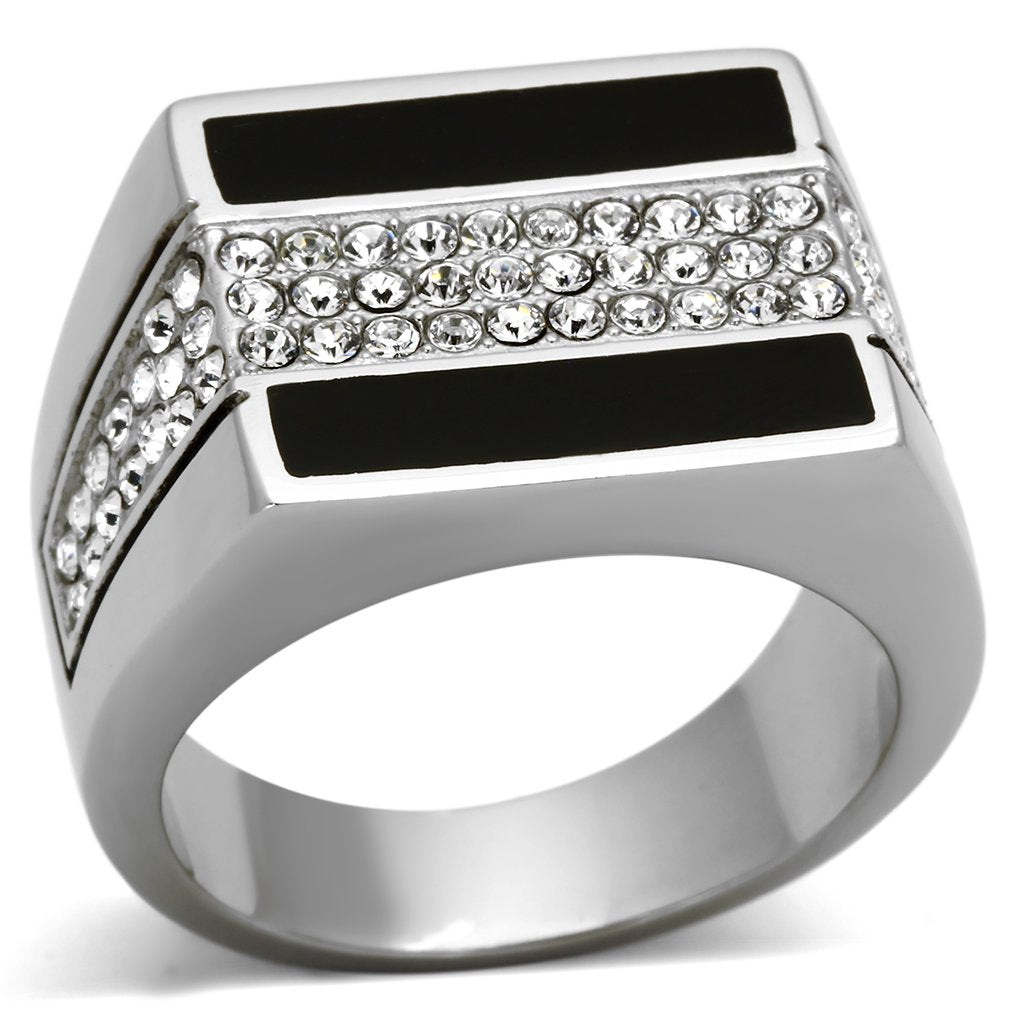 JCE1048 High polished (no plating) Stainless Steel Ring with Top Grade Crystal in Clear