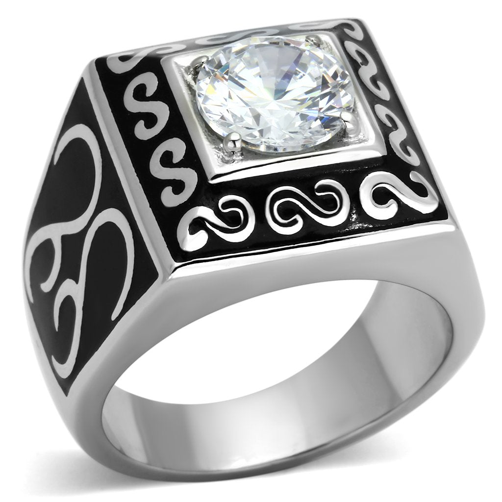 JCE1050 High polished (no plating) Stainless Steel Ring with AAA Grade CZ in Clear