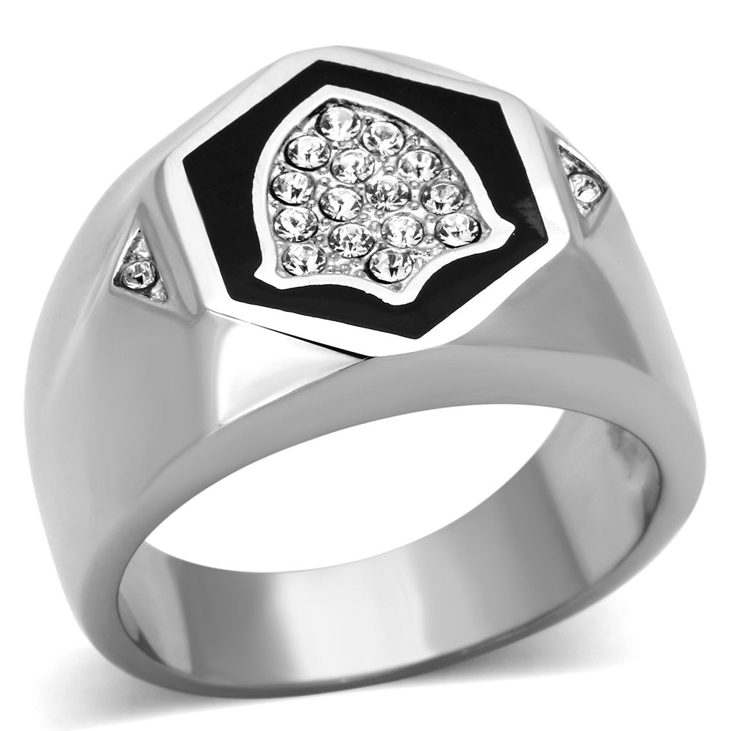 JCE1069 High polished (no plating) Stainless Steel Ring with Top Grade Crystal  in Clear