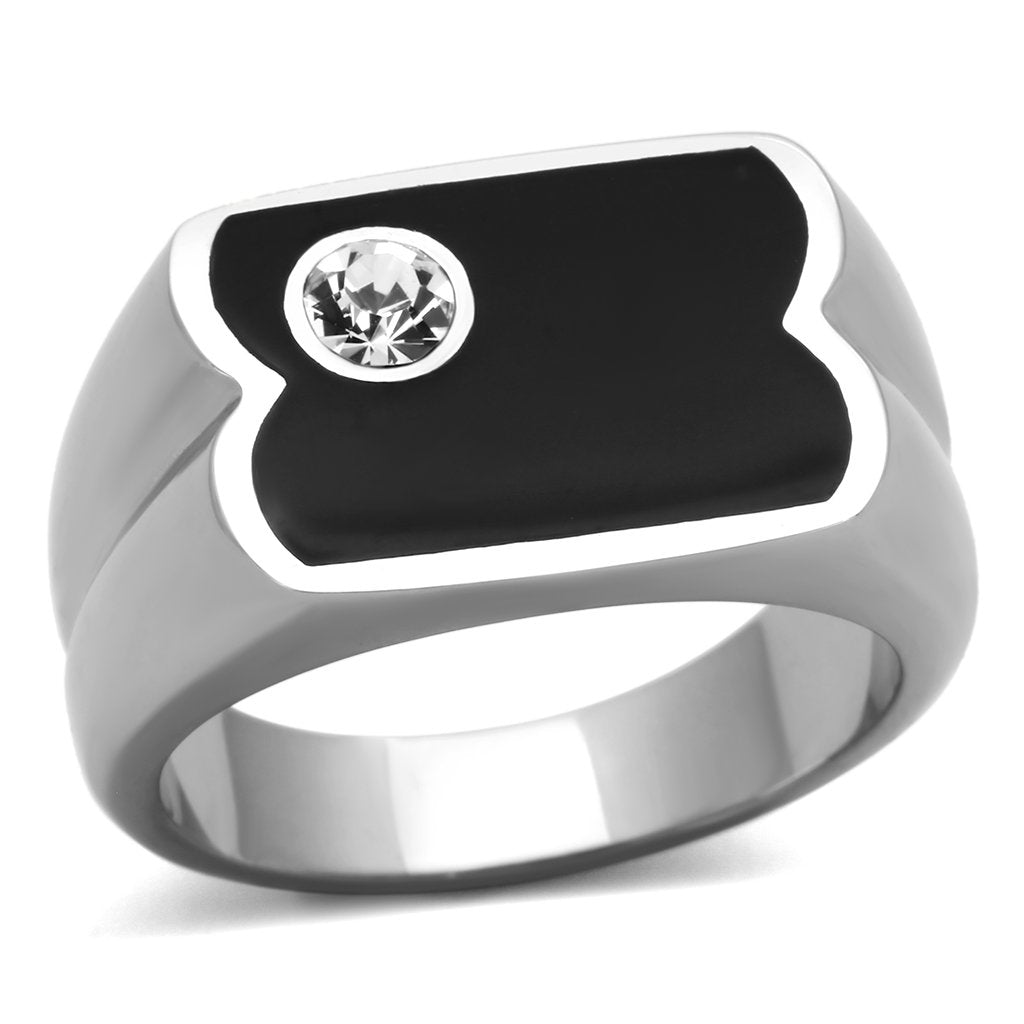 JCE1073 High polished (no plating) Stainless Steel Ring with Top Grade Crystal in Clear