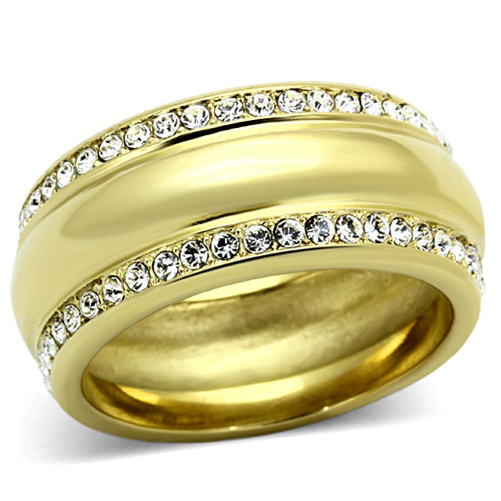 JCE1096 IP Gold(Ion Plating) Stainless Steel Ring with Top Grade Crystal  in Clear