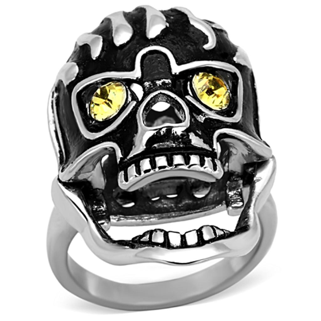JCE1114 High polished (no plating) Stainless Steel Ring with Top Grade Crystal  in Topaz