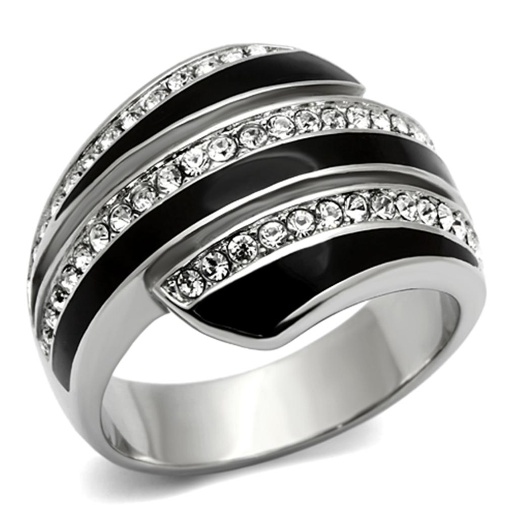 JCE1134 High polished (no plating) Stainless Steel Ring with Top Grade Crystal  in Clear