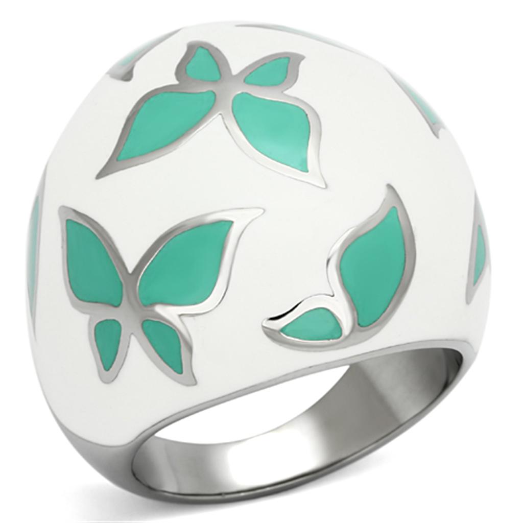 JCE1137 High polished (no plating) Stainless Steel Ring with Epoxy  in Emerald
