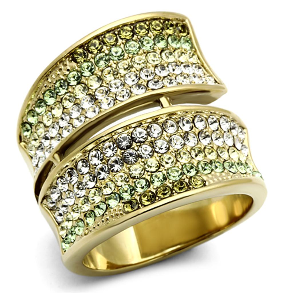 JCE1146 IP Gold(Ion Plating) Stainless Steel Ring with Top Grade Crystal  in Multi Color
