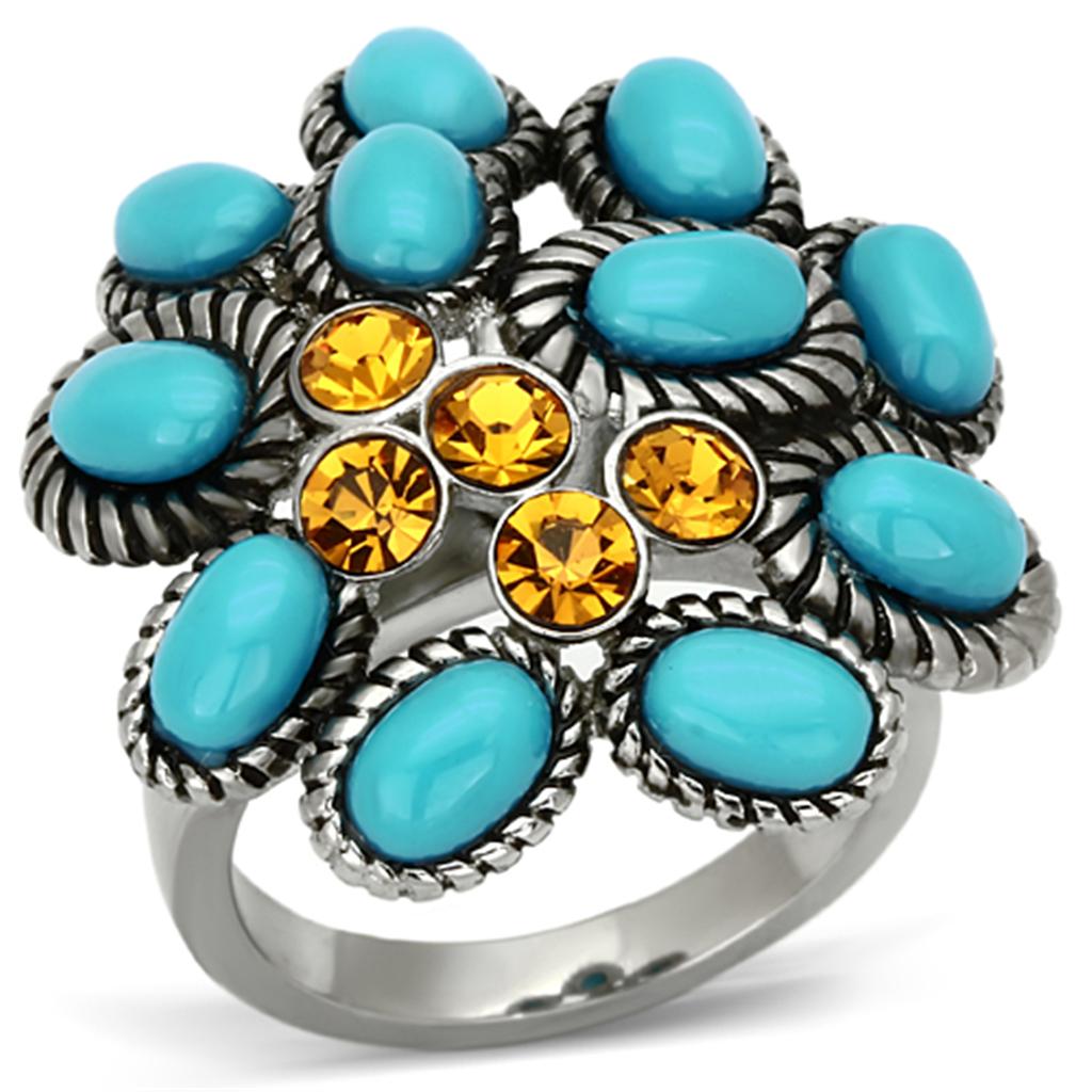 JCE1150 High polished (no plating) Stainless Steel Ring with Synthetic Synthetic Stone in Turquoise
