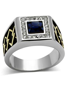 JCE1180 Two-Tone IP Gold (Ion Plating) Stainless Steel Ring with Top Grade Crystal in Montana