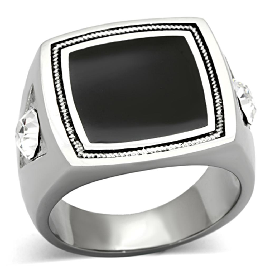 JCE1182 High polished (no plating) Stainless Steel Ring with Top Grade Crystal in Clear