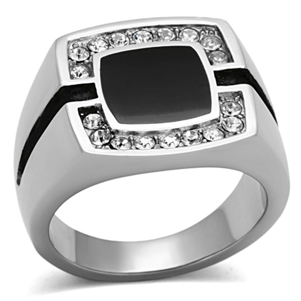 JCE1183 High polished (no plating) Stainless Steel Ring with Top Grade Crystal in Clear