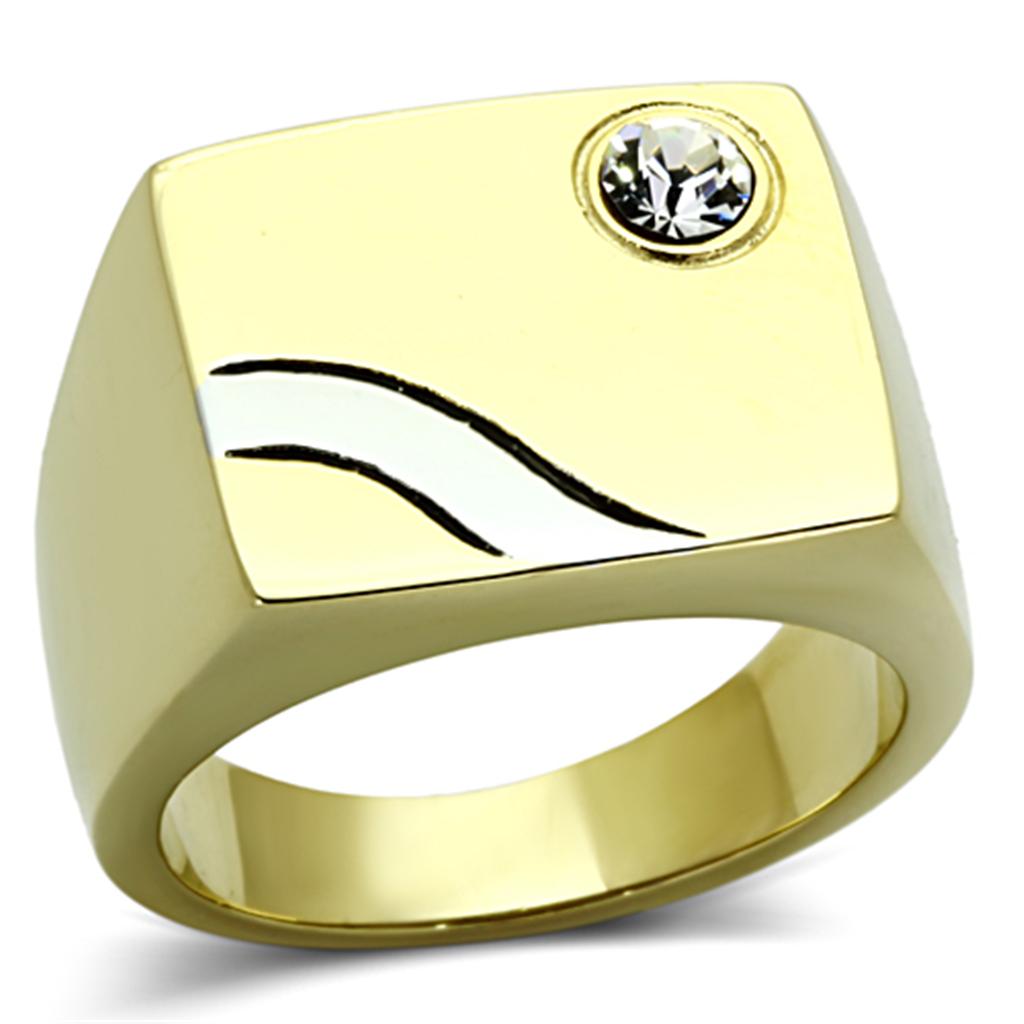 JCE1186 Two-Tone IP Gold (Ion Plating) Stainless Steel Ring with Top Grade Crystal in Clear