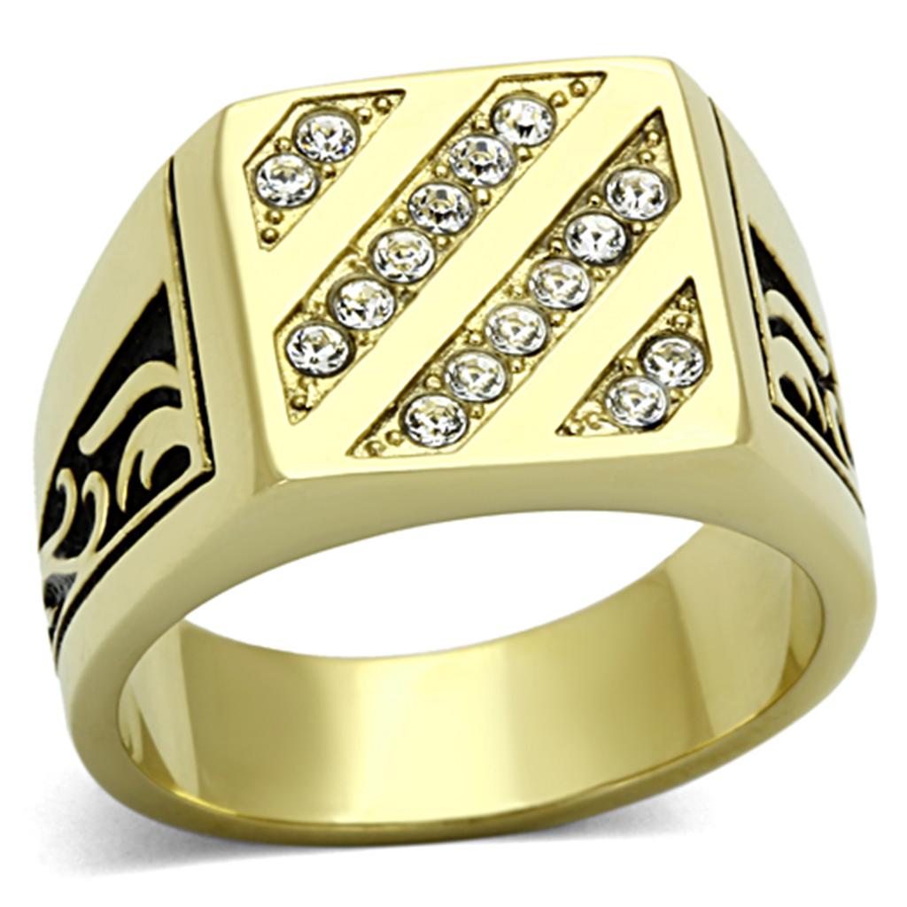JCE1189 IP Gold(Ion Plating) Stainless Steel Ring with Top Grade Crystal in Clear