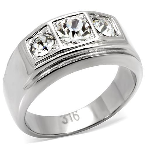 JCE119 High polished (no plating) Stainless Steel Ring with Top Grade Crystal in Clear