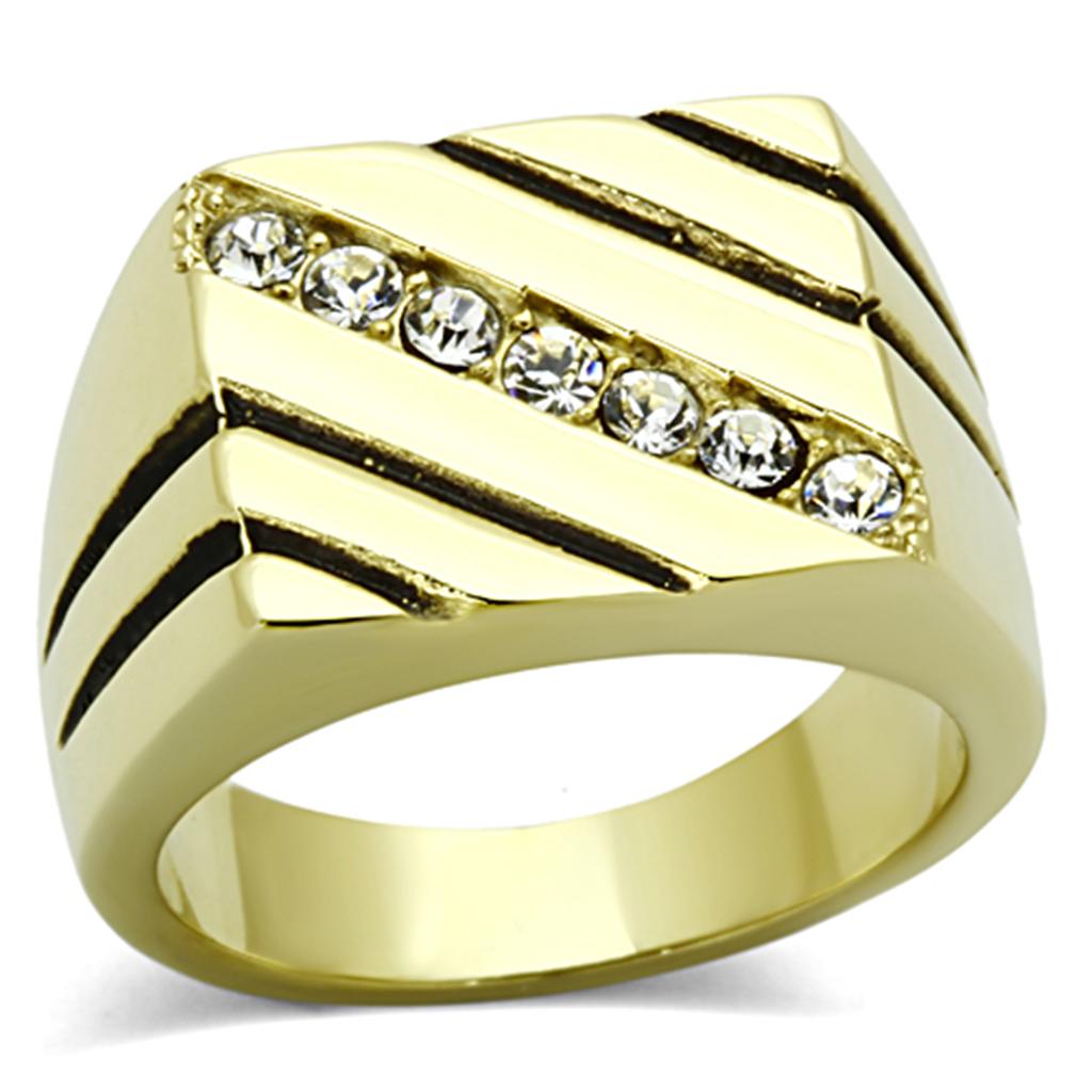 JCE1190 IP Gold(Ion Plating) Stainless Steel Ring with Top Grade Crystal in Clear