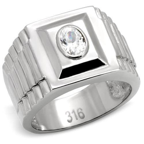 JCE122 High polished (no plating) Stainless Steel Ring with AAA Grade CZ  in Clear