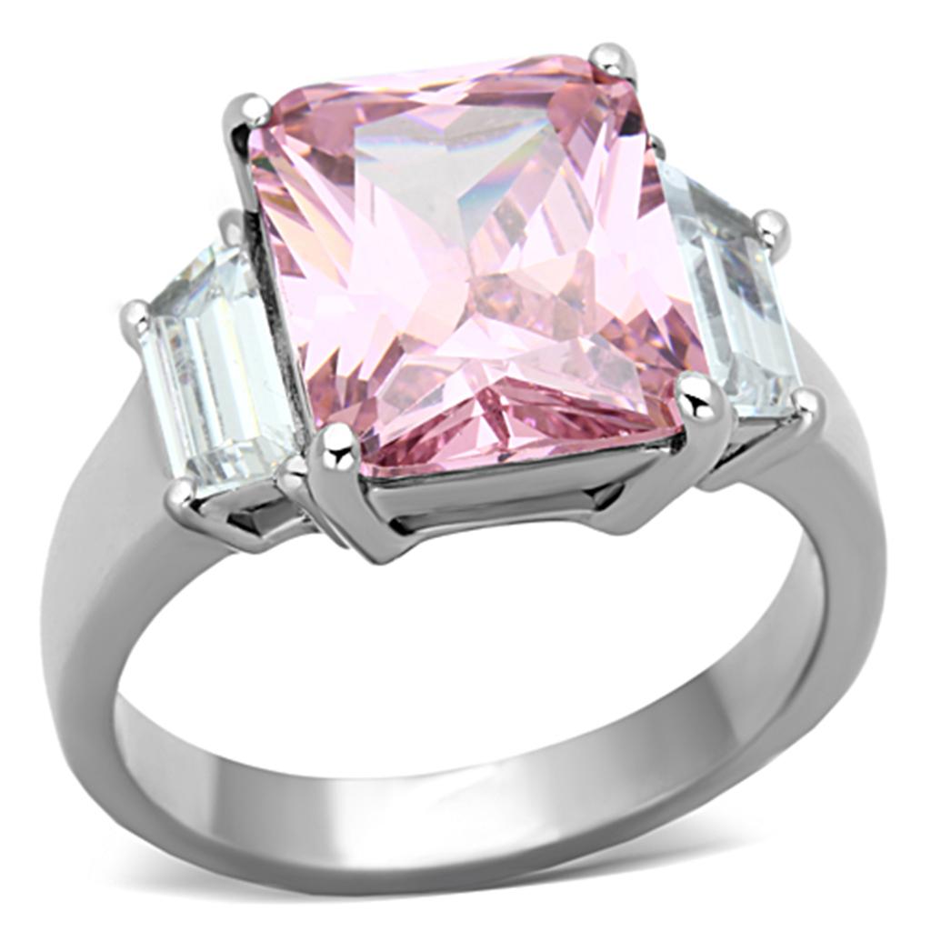JCE1224 High polished (no plating) Stainless Steel Ring with AAA Grade CZ  in Rose
